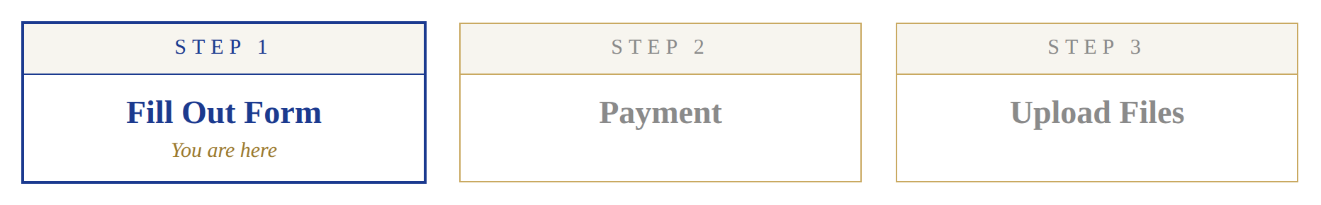 Step 1 of 3, fill out form